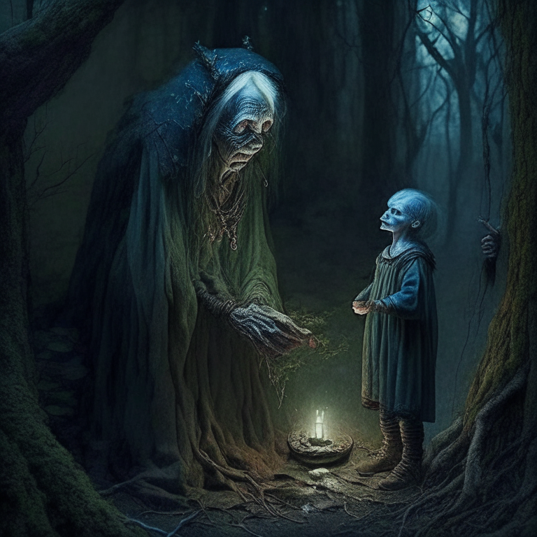 One day, the couple received a strange visitor - an old woman who claimed to have magical powers. She told the couple that she could grant them a child if they agreed to perform a ritual in the forest at midnight.