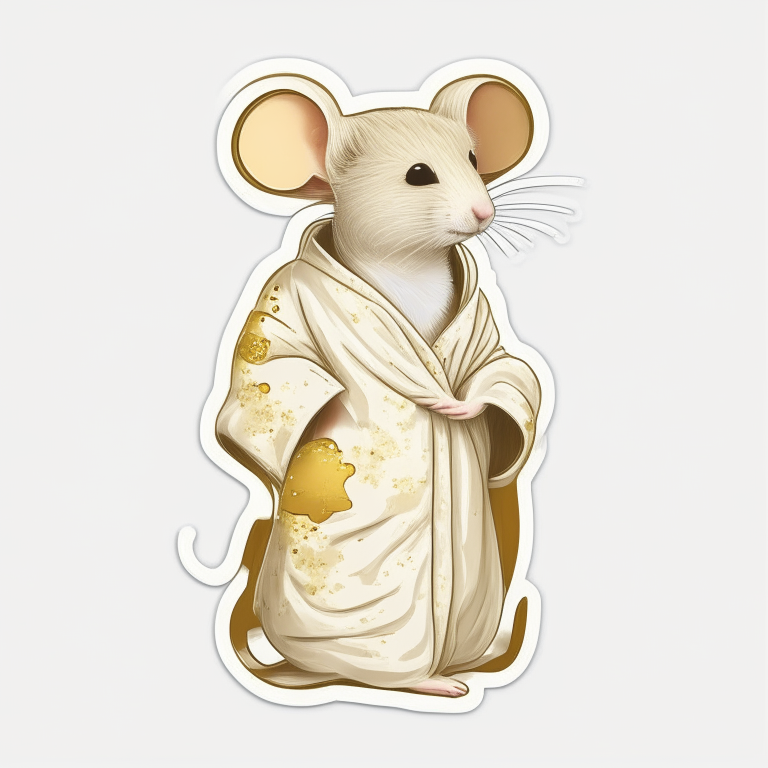 Design me  golden dressing gown, white, mouse sticker 