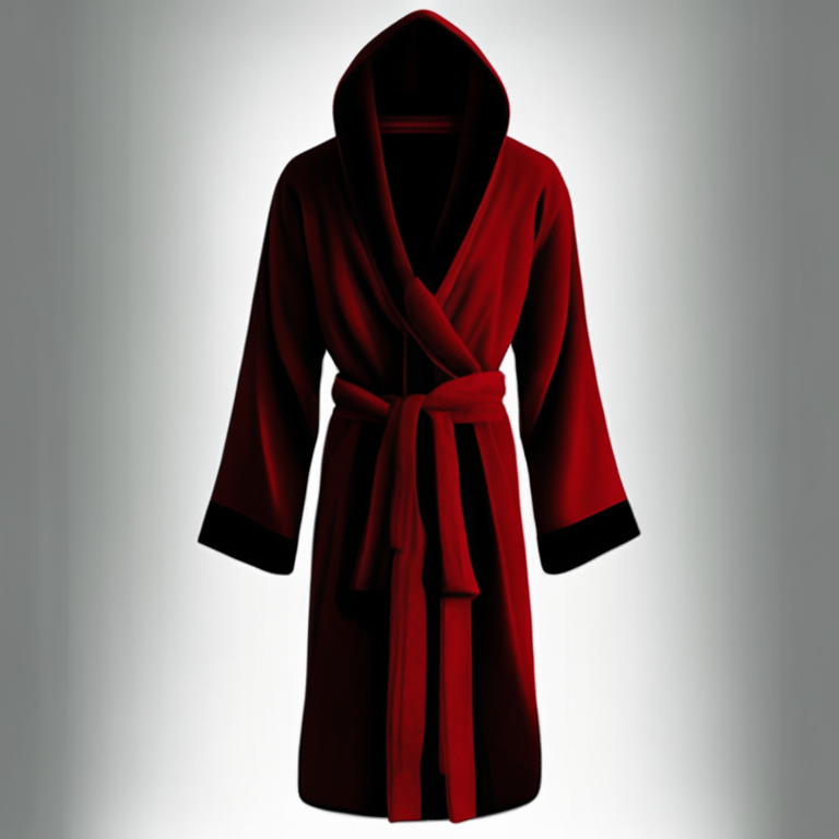 Design me  red dressing gown, black, holly, without person 