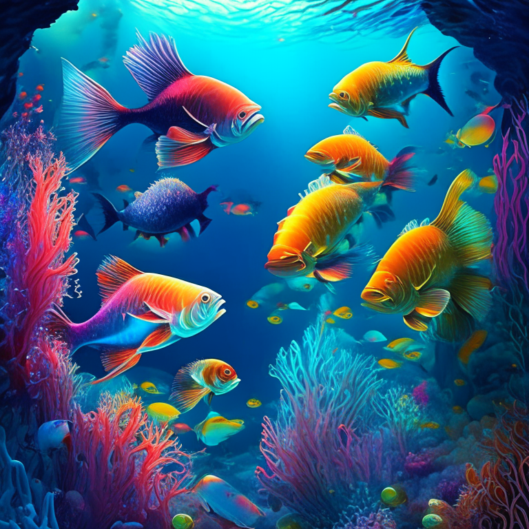 Underwater full of colourful beautiful fish