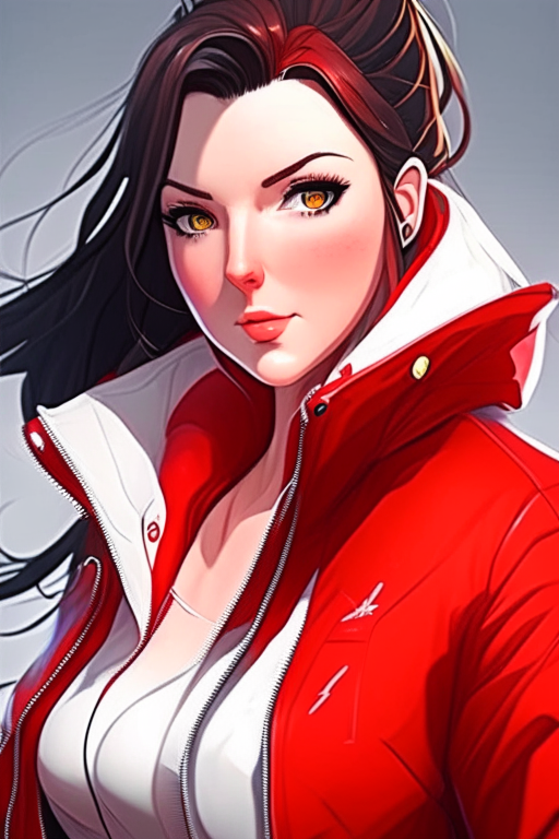 Beautiful Angela white anime, red jacket 🧥