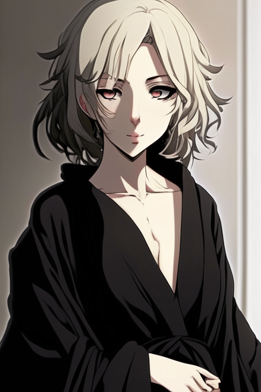 Martina smith anime with black dressing gown 