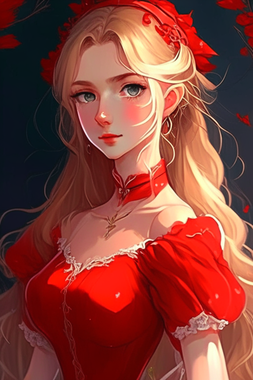 Gorgeous Lithuanian  anime
girl, with beautiful red dress 🥻