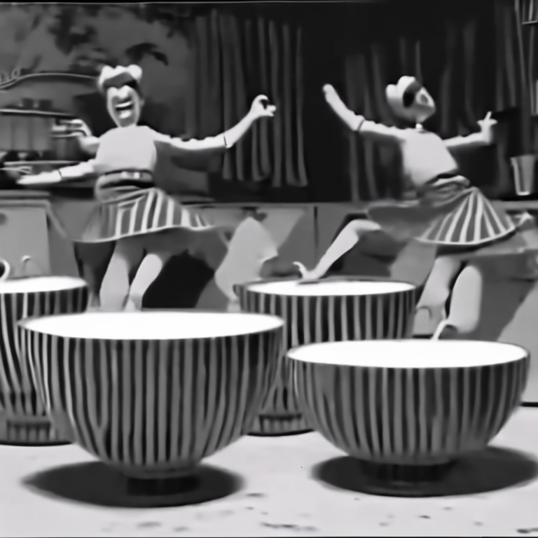 1950s tv commercial with dancing wooden bowls