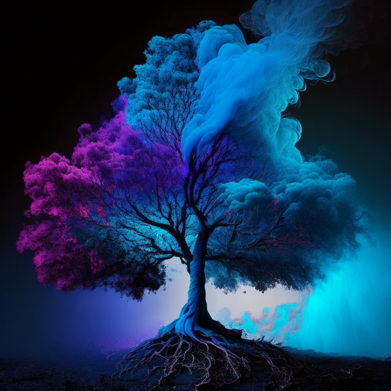 Blue smoke colourful tree