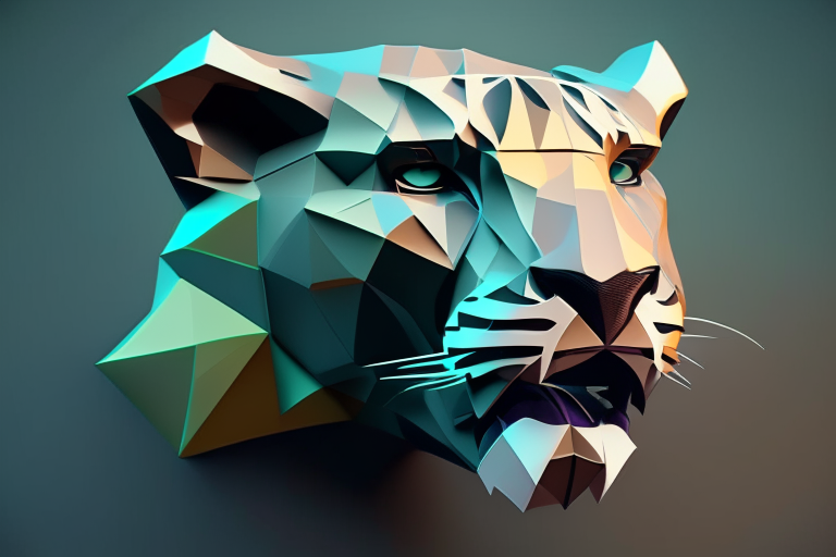 low poly jaguar head, stylized, 3d render