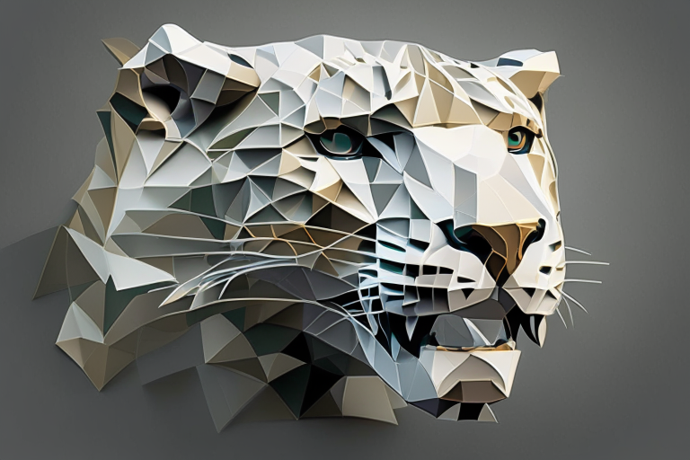 low poly jaguar head, front view, white background