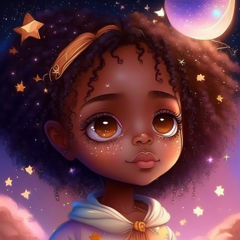 Hana Williams 14 year old,in Ethiopia,  Cute and adorable cartoon it baby, fantasy, dreamlike, surrealism, super cute, trending on artstation, beautiful stars background