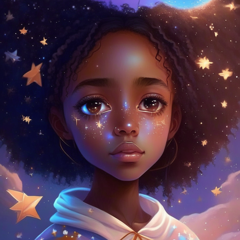 Hana Williams 14 year old,in Ethiopia,  Cute and adorable dreamlike, surrealism, super cute, trending on artstation, beautiful stars background