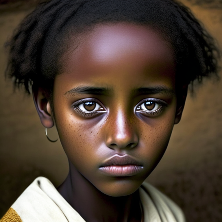 Hana Williams 14 year old in Ethiopia, beautyful, short hair , look at the camera, crying”