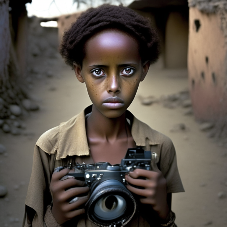 Hana Williams 14 year old in Ethiopia, beautyful, short hair , look at the, full body, camera, crying”