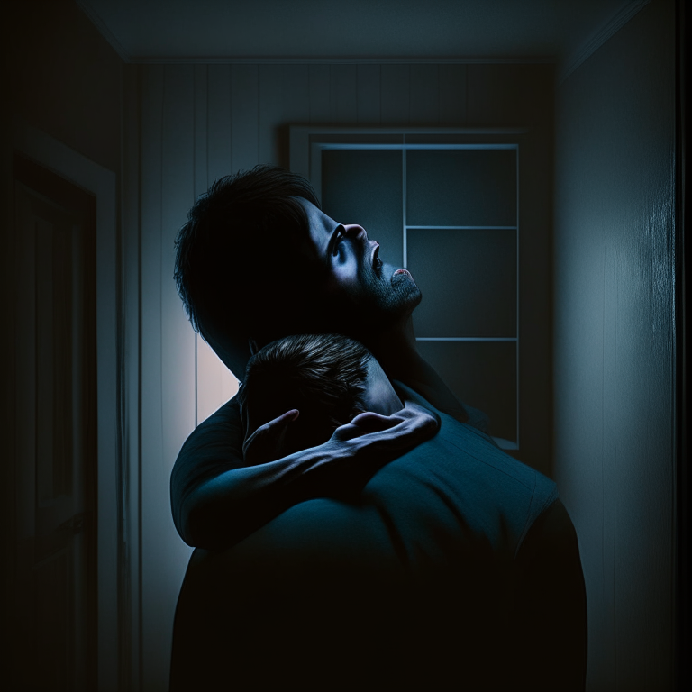 in a dark apartment, a person killing a person my holding his neck, ultra realistic UHD
