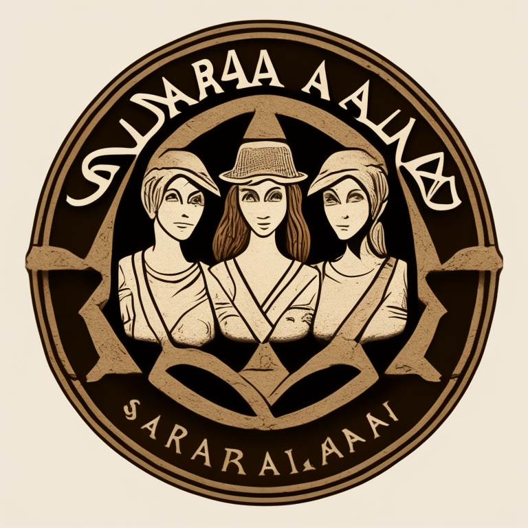 a logo incorporating archeology, three female archeologists named Sarah, and a play on a tri-sarah-tops