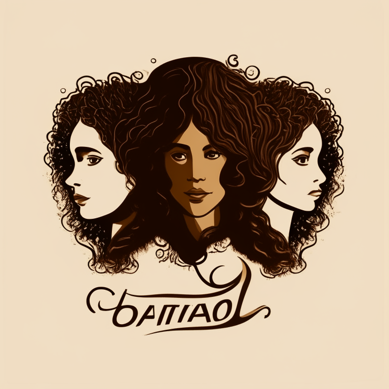 the logo design but with no text and the middle female having brown curly hair
