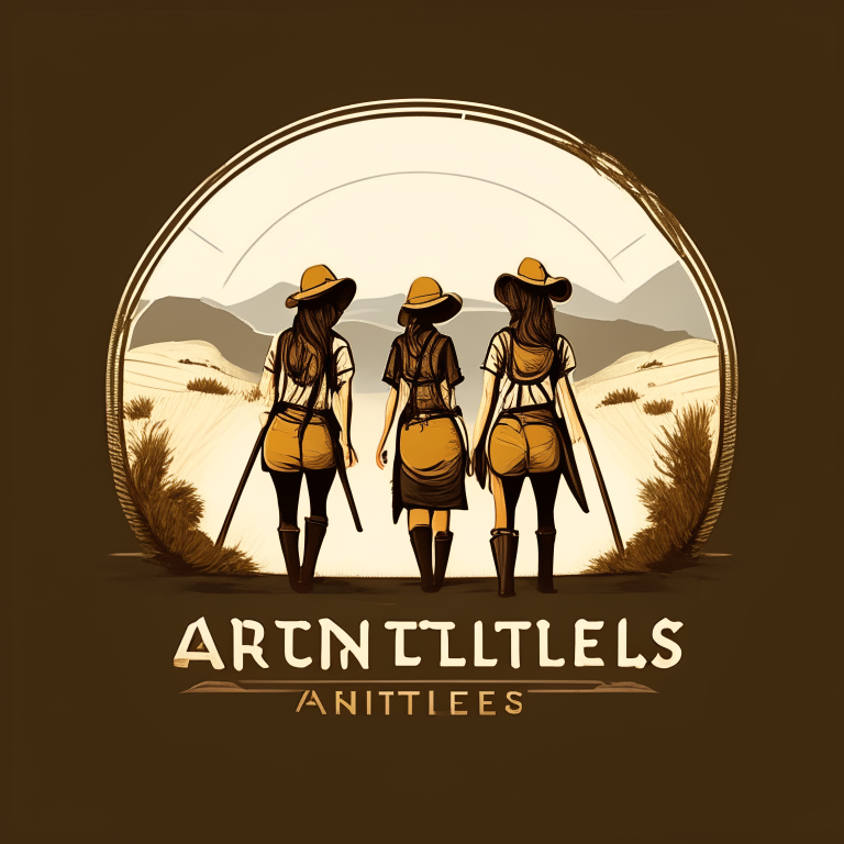 logo for three female archeologists, set in the pacific northwest of the united states of america