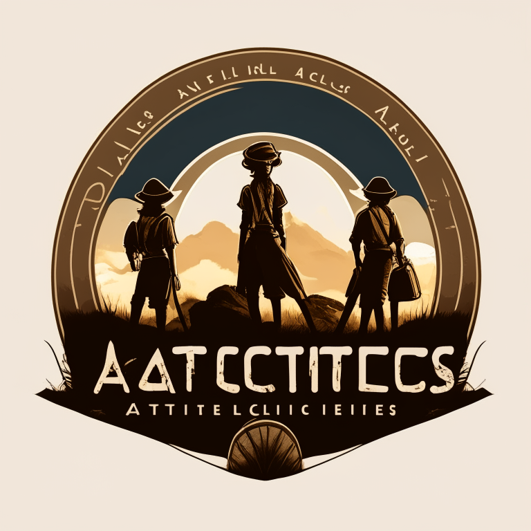 logo for three female archeologists, set in the pacific northwest of the united states of america