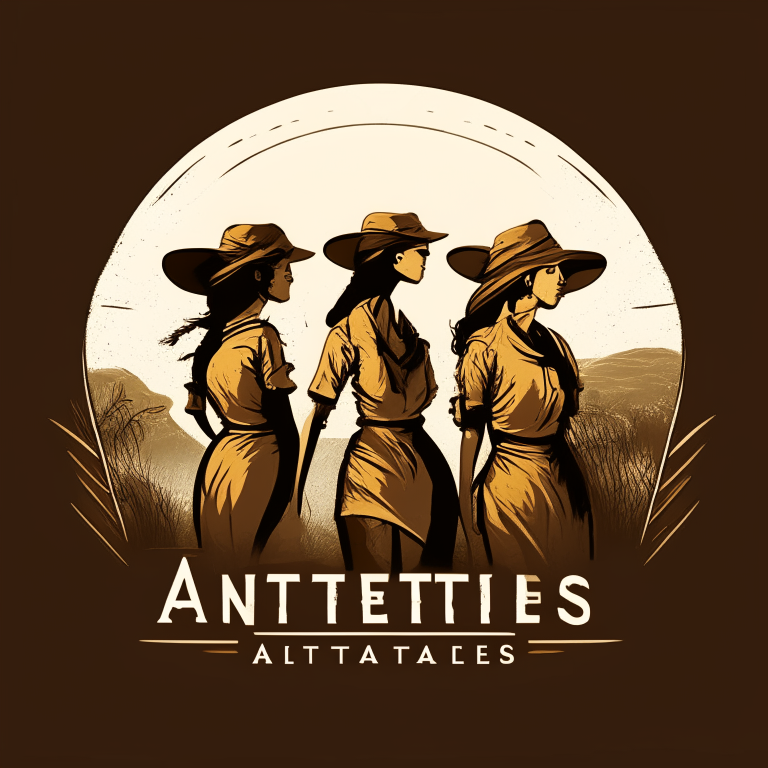 logo for three female archeologists, set in the pacific northwest of the united states of america