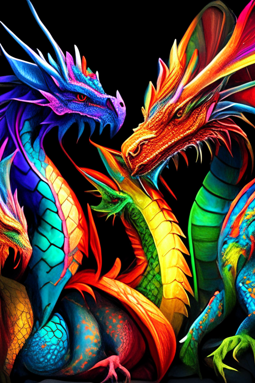 Several colourful dragons 