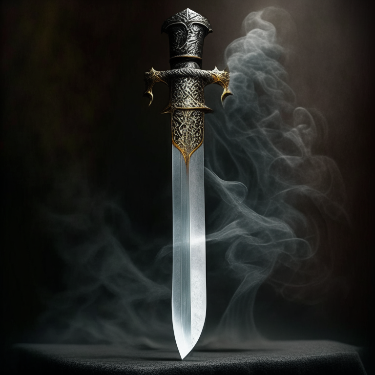 Mythical sword with corrected handle, Knights templar style with smoke