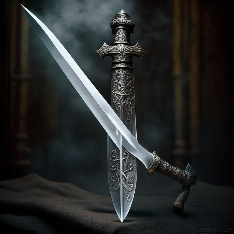 Mythical sword with corrected handle, Knights templar style with smoke