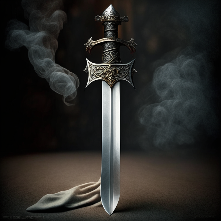 Mythical sword with corrected handle, Knights templar style with smoke