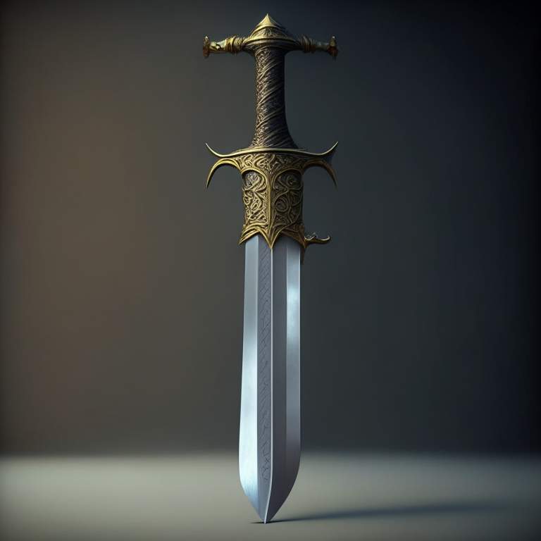 Mythical sword with thin blade, realistic medieval style with minimal ornamentation
