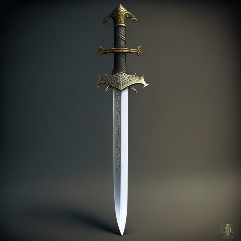 Mythical sword with thin blade, realistic medieval style with minimal ornamentation