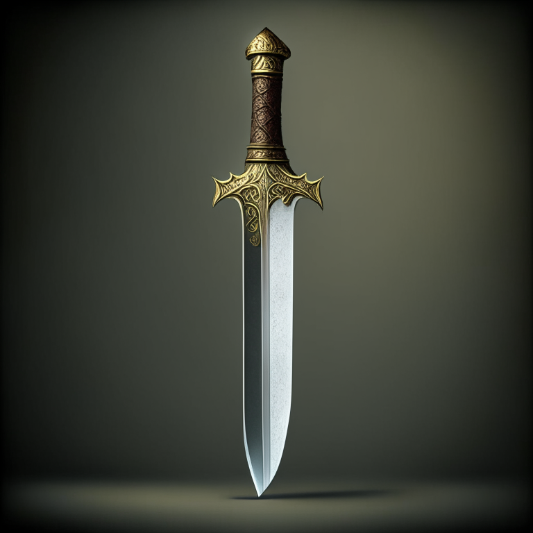 Mythical sword with thin blade, realistic medieval style with minimal ornamentation