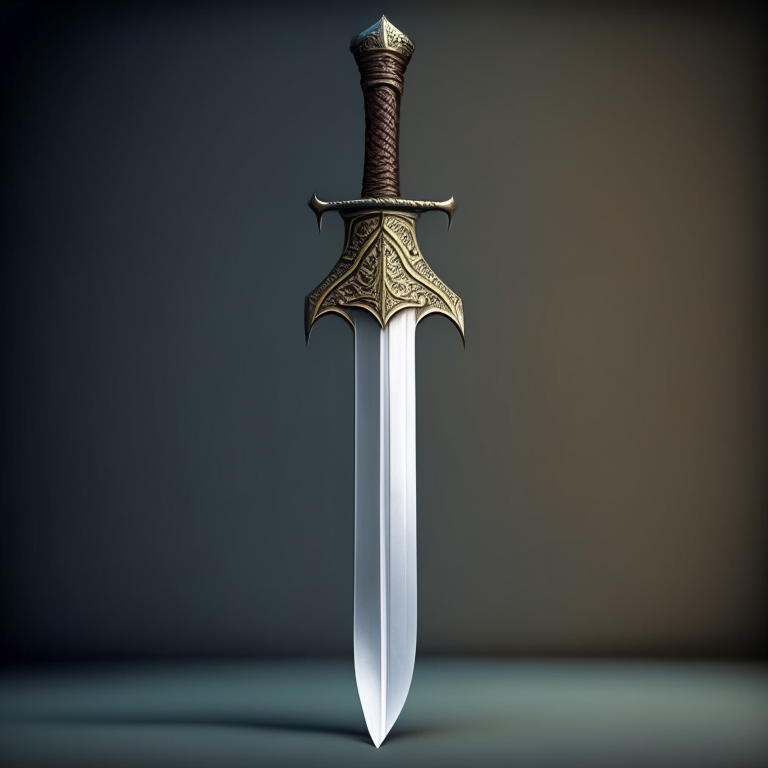Mythical sword with thin blade, realistic medieval style with minimal ornamentation