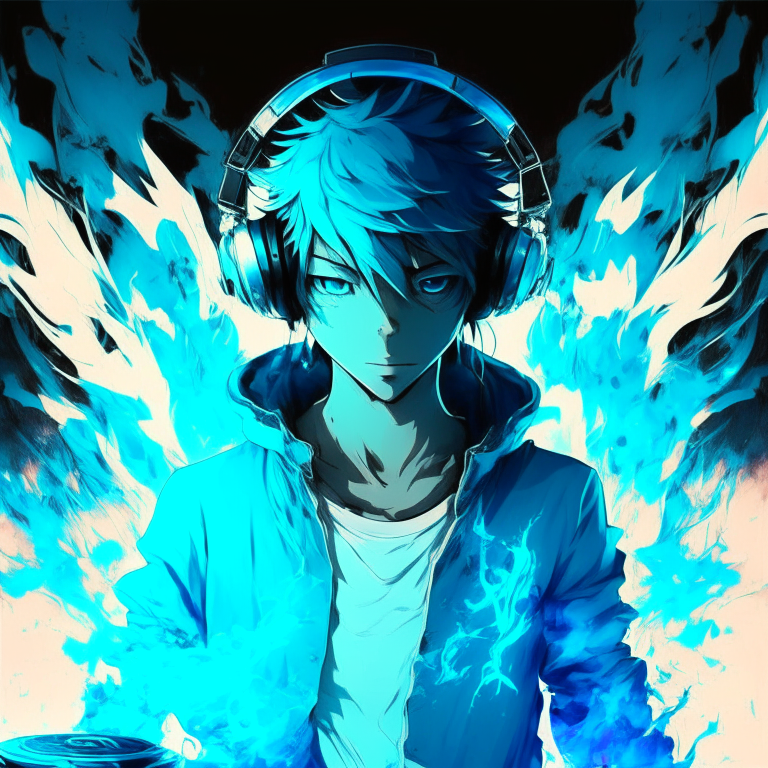 DJ Alok anime, light blue , free fire, background 