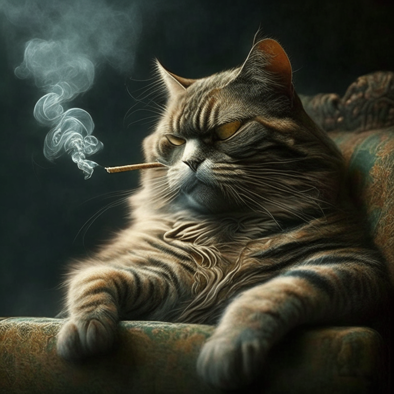 cat smoking relaxed 