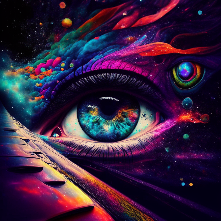eyes, cars, tongues of colors in the galaxy
