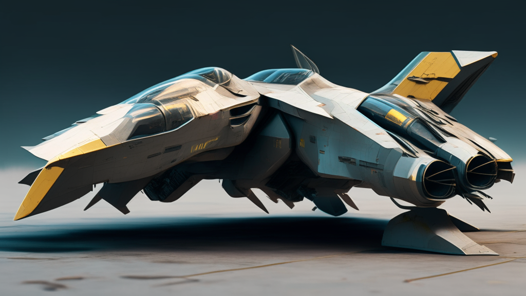 flat side view of an industrial futuristic fighter craft