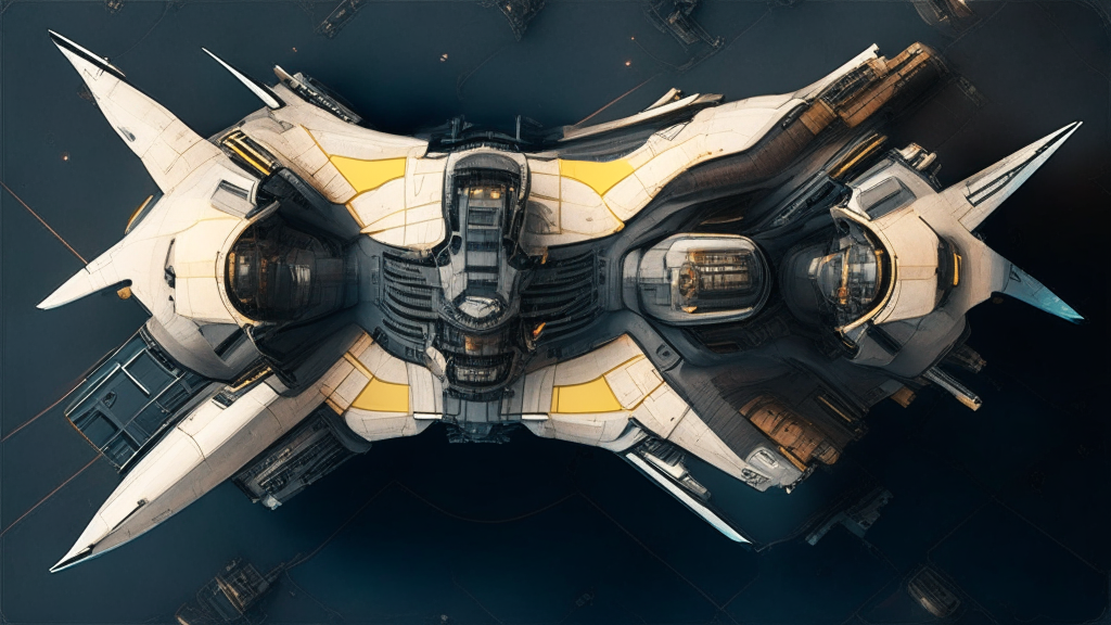 top down view of an industrial futuristic fighter craft