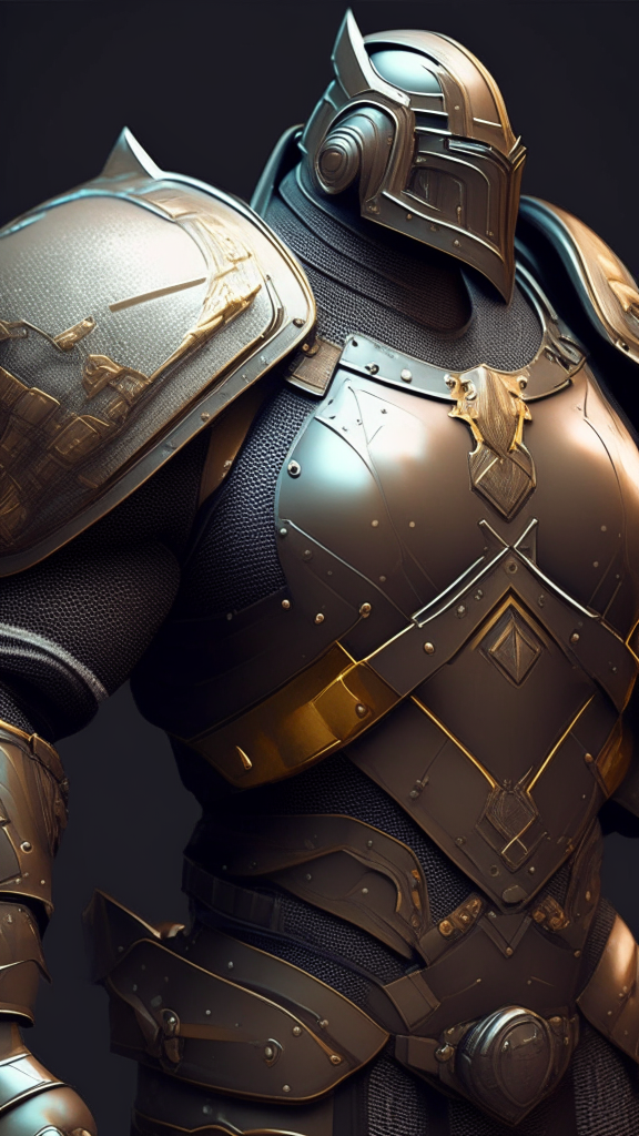 make the armor in the reference image look bulkier, as if worn by a large muscular man