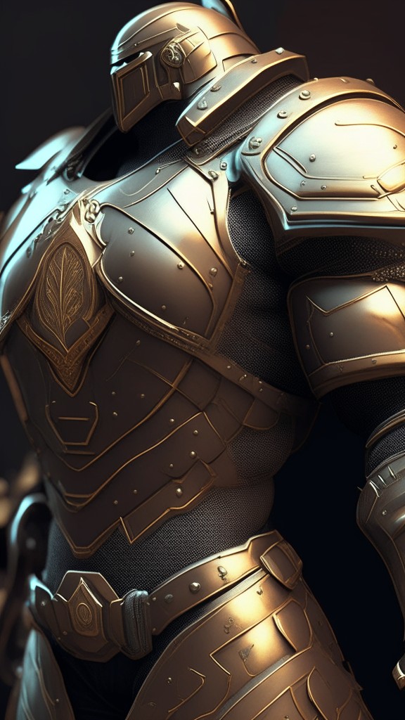 make the armor in the reference image look bulkier, as if worn by a large muscular man