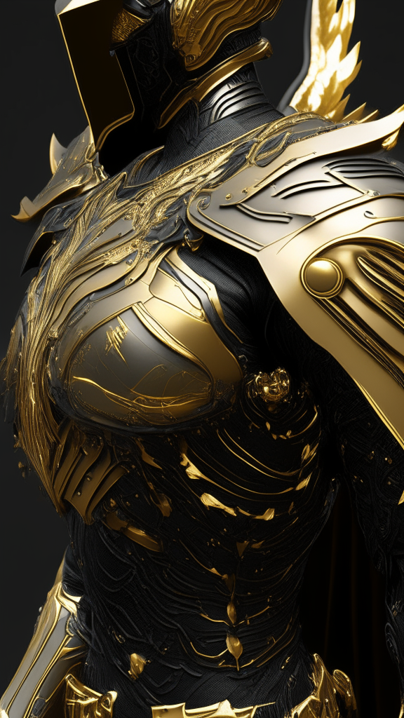 winged centurion in futuristic black and gold armor