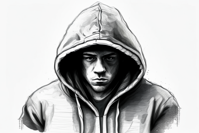 a drawing of a man with a hoodie on