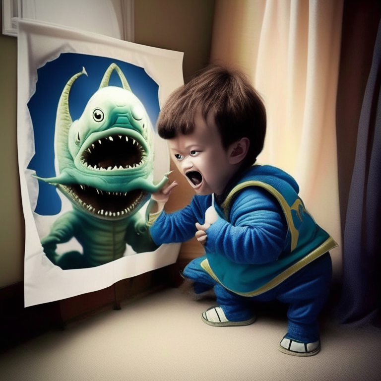 Picollo Jr. From Dragón Ball Tearing Up A Photo Of A 5 Year Old Boy With 4 Aliens Mascot Costume 