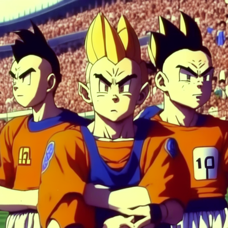 Goku , Krillin AND Tienshinran From Dragón ball At the Stadium Watching the Opening of FIFA Asian Cup At South Korea in 1994