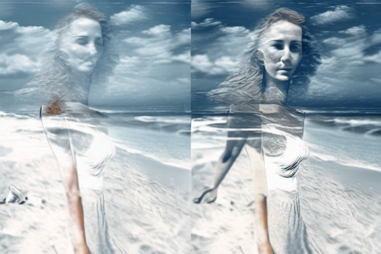 the woman from the edited image on the beach