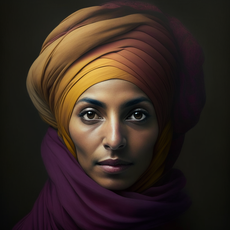 a woman wearing a turban and you can see her face