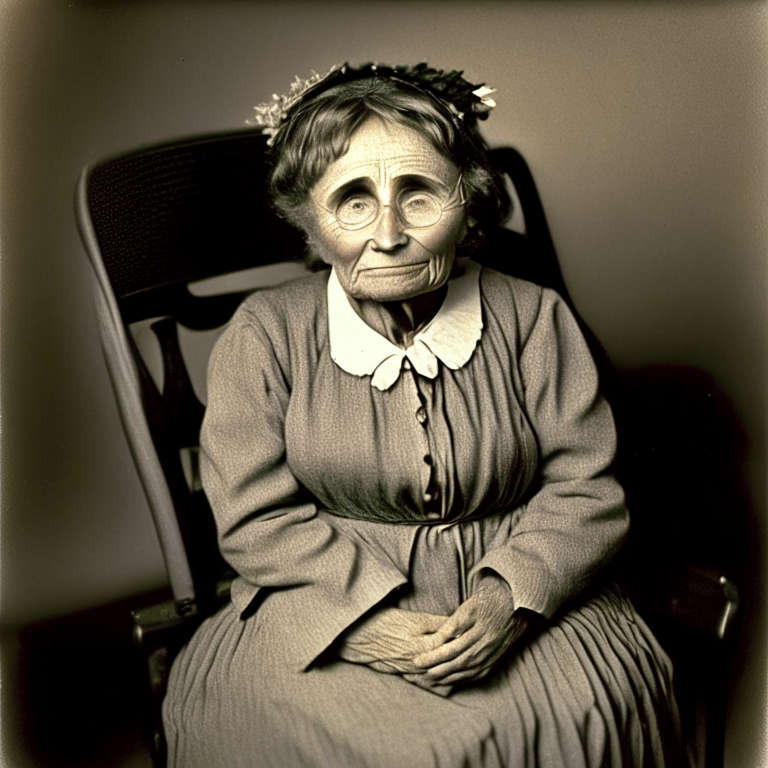 Helen Keller 22 year old, are visually impaired or hearing impaired, sit on a chair
