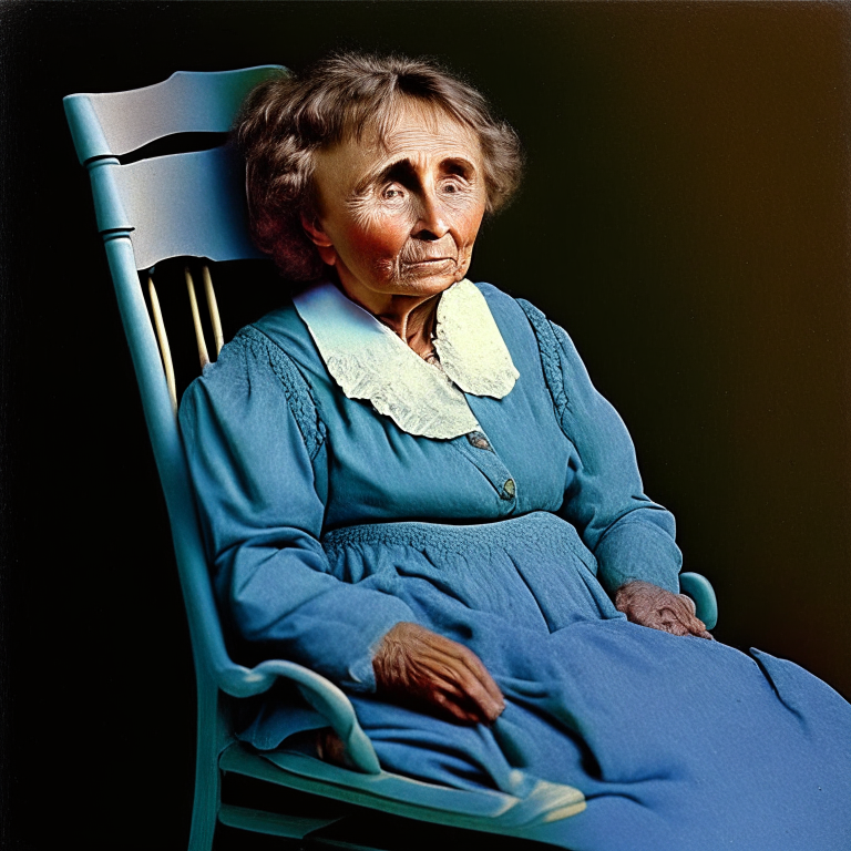 Helen Keller 22 year old, are visually impaired or hearing impaired, sit on a chair, full color

