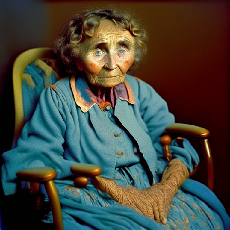 Helen Keller 22 year old, are visually impaired or hearing impaired, sit on a chair, full color, look at the camera
