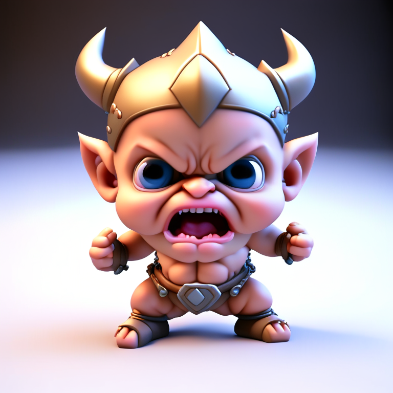 “a 3d render of a cute baby big head, Monsters Dungeons & Dragons in fight pose, 4k, high resolution”. intricate details, award winning photography”