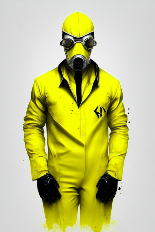 Design me yellow, criminal repairman suit wearing a mask