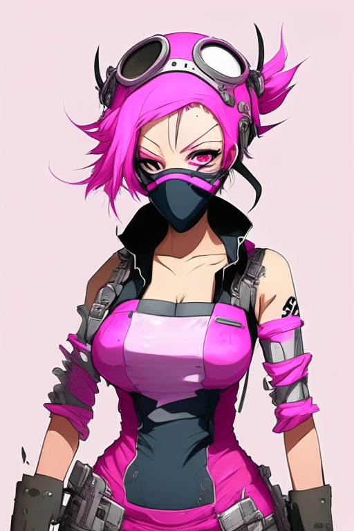 Design me pink, criminal girl repairman suit wearing a mask anime 