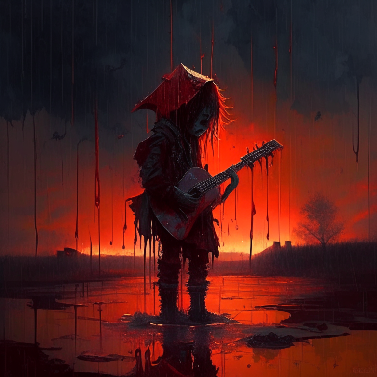 millitar , sunset, blood, rain , dead kid demons