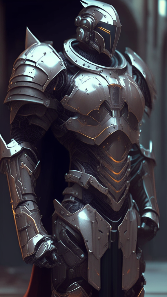 create a futuristic knight with industrial armor